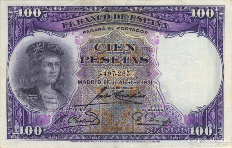 100 peseta pesetas 1931 Spanyolország
