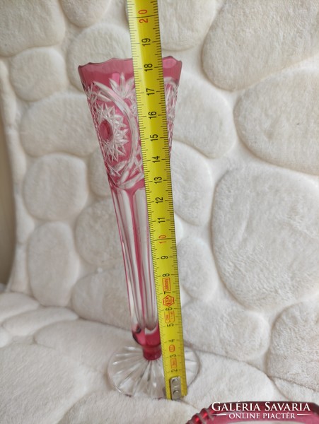 Pink faceted crystal base vase and bowl with lip swirl pattern. The legacy of photographer G.