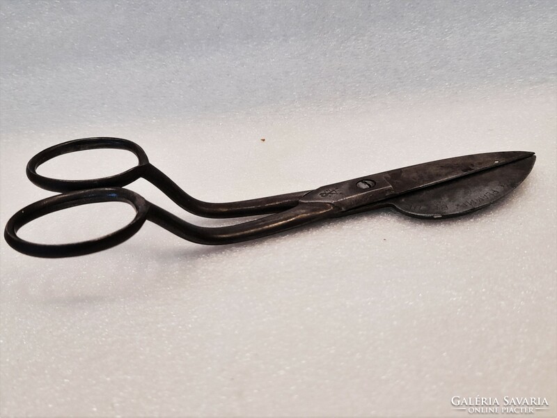 Antique French-inscribed German forged steel candle scissors, wick cutter