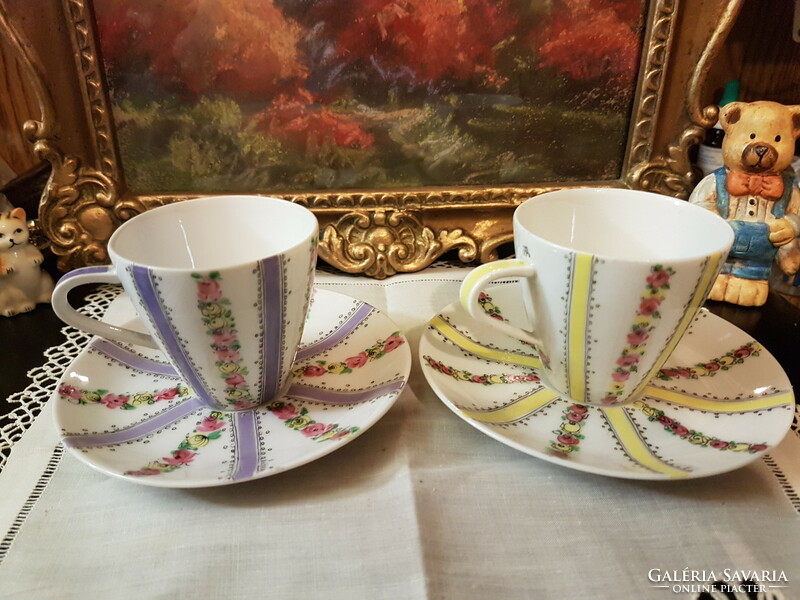 Small rose pattern marked coffee cups with a bottom (handmade in Austria) marked on the bottom