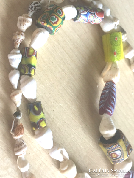 Ethnic - necklace made of shells and handmade/millefiori/beads-Africa?