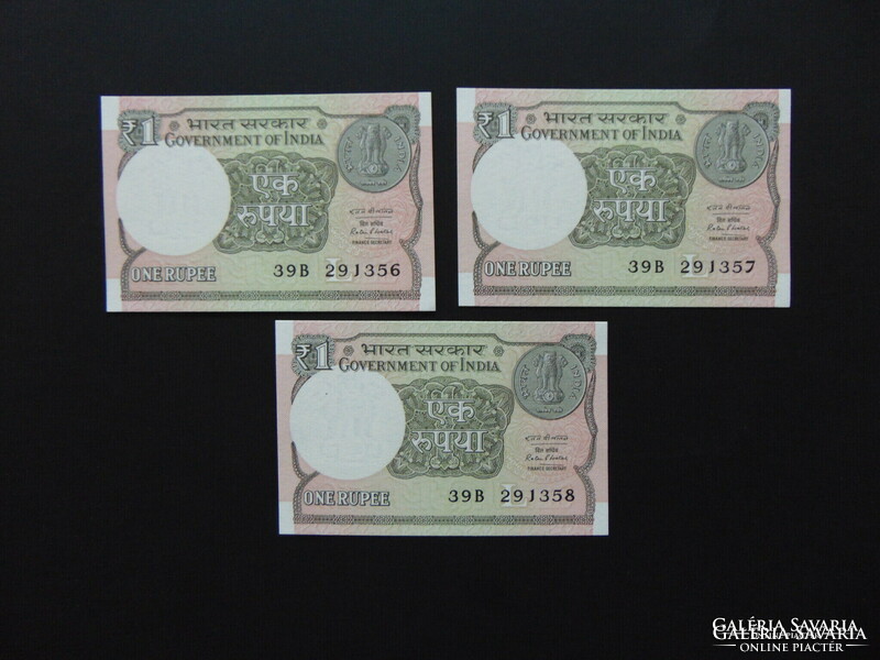 India 3 darab 1 rupia sorszámkövető - hajtatlan bankjegyek