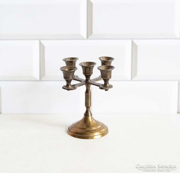 Old five-arm copper candle holder - bronze mini candle stand