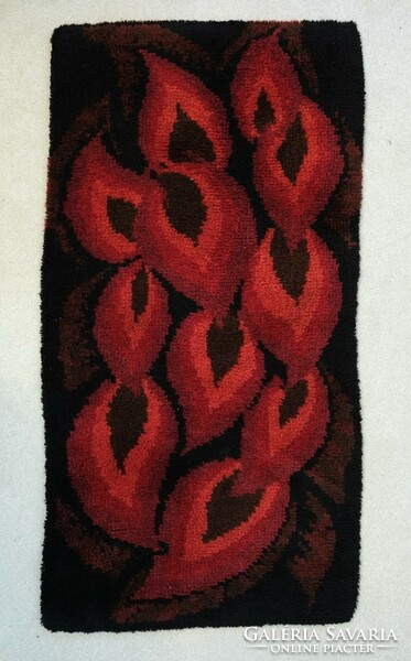 Rich and vibrant vintage wool Danish modern rya rug - red and black 1960-70s