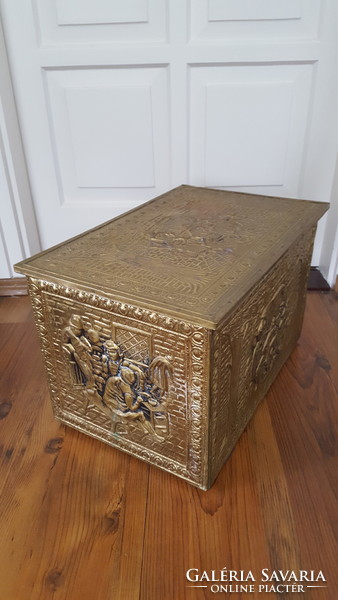 Vintage embossed brass covered wooden chest, storage box