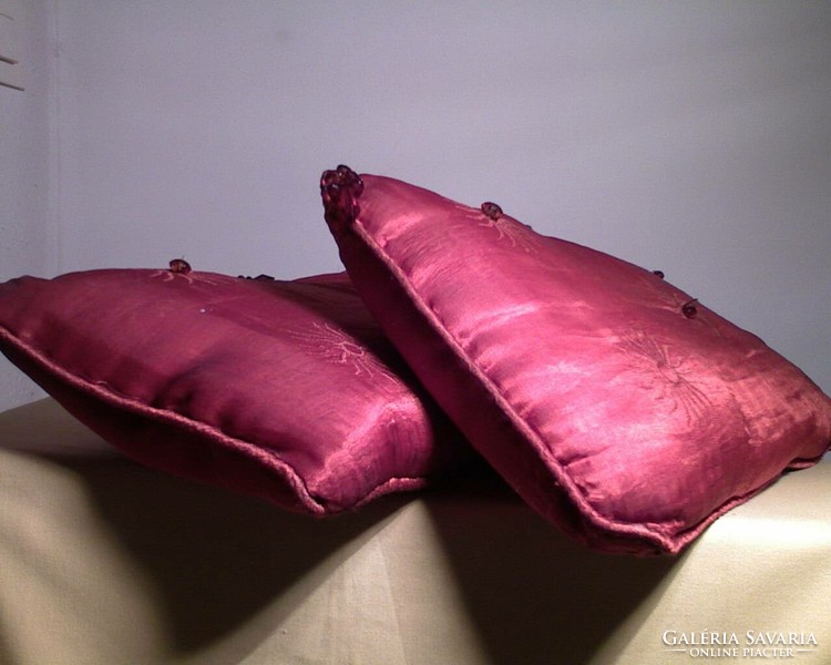 Pair of faux brown beaded silk pillows