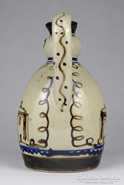 1Q527 old painted earthenware jug with handle butella miska jug 16 cm