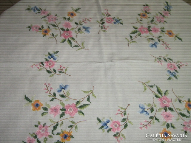 Beautiful hand embroidered azure floral tablecloth
