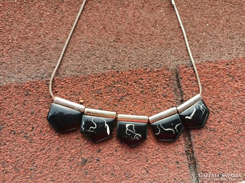 Black fire enamel necklace - necklace
