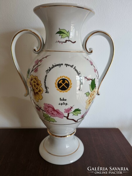 Hollóháza vase with a floral pattern is 42 cm high