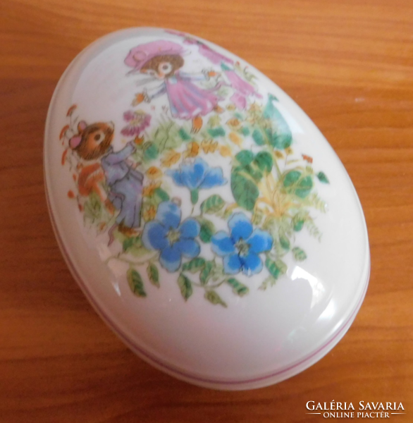 Vintage delgado porcelain egg-shaped bonbonnier with message scene, 1978