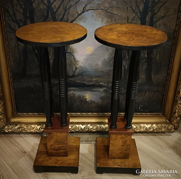 Pair of antique, poplar root veneered, black pillar wooden postmens! Height 80cm!