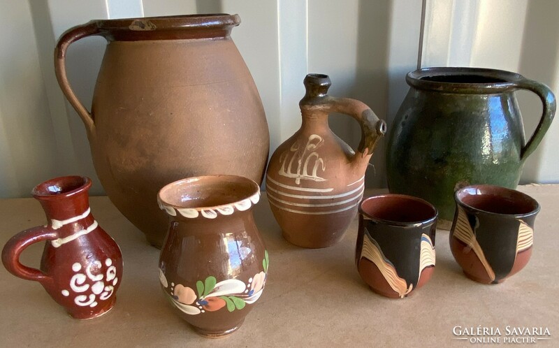 Folk art glazed ceramic jugs 7 pcs