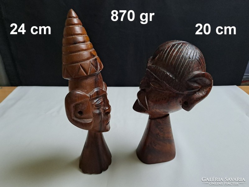 2 African wooden sculptures carved by hand from one block, 20-24 cm