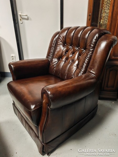 Extra ritka antik Chesterfield ülőgarnitúra GYÖNYÖRŰ antikolt  barna bőr, patinás állapotban