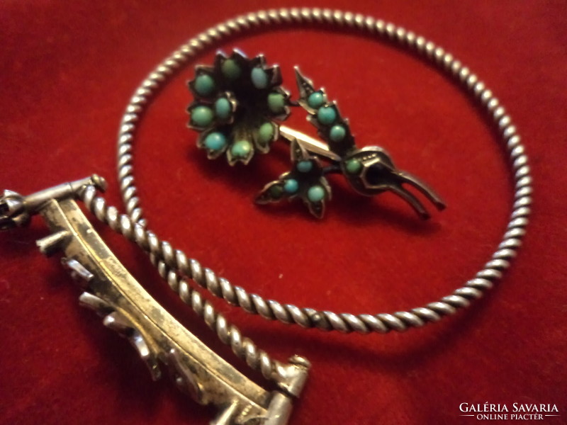 Marked, antique silver bracelet with turquoise stones, small baroque pearls and brooch set!