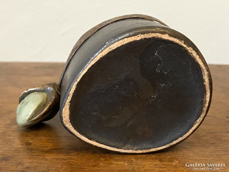 Bronze bird claw decorated retro ceramic decorative dish with a copper band running around