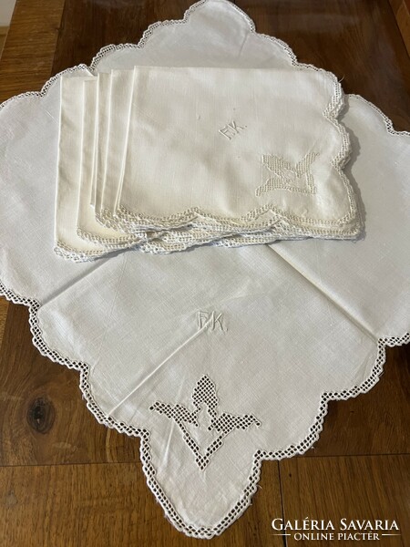 6 old azure textile napkins