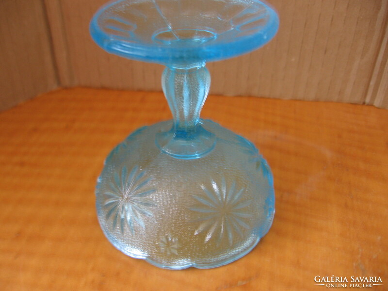 Türkiz kék talpas üveg likőrös pohár, gyertyatartó