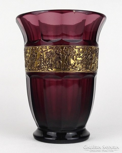1Q913 Art deco Walther üveg váza arany frízzel 16.5 cm