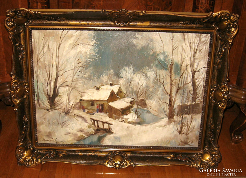 Fantastically beautiful guaranteed original Gyula from Maros / 1915-2003 / picture: winter idyll