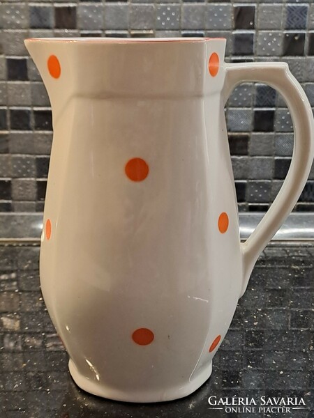 Hollóháza red polka dot porcelain jug 21 cm high