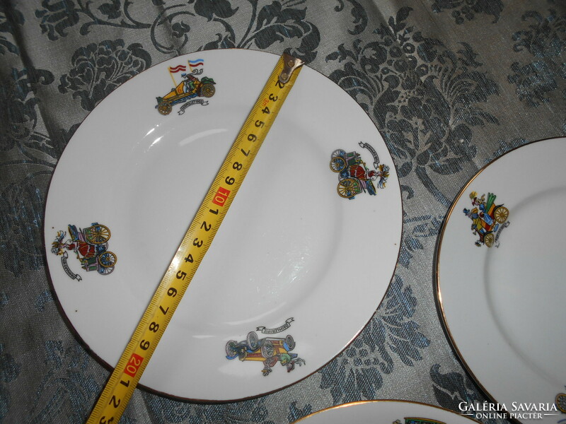 3 Pcs rare Zsolnay children's pattern (car) porcelain plate (flat-deep-small plate)