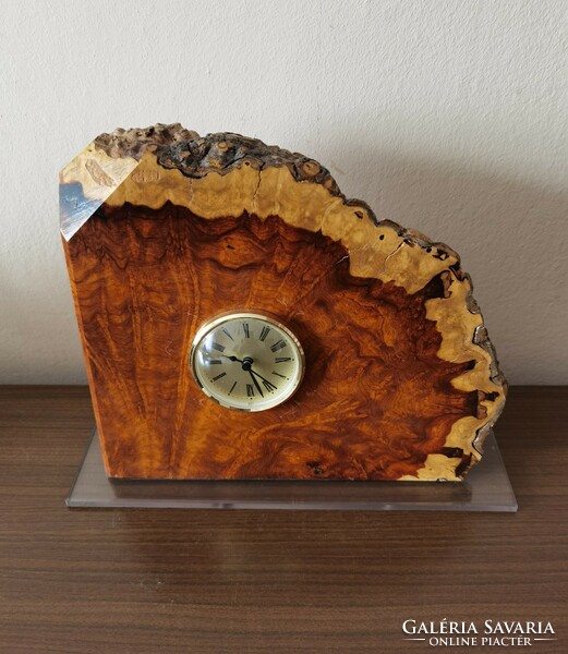 Wooden table clock on plexiglass base