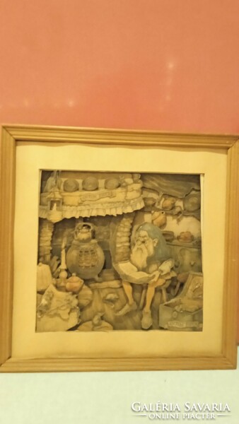 In a wooden frame, 3-d- anton pieck fairytale picture