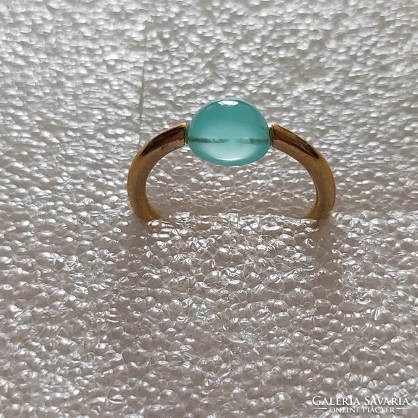 Csodás aranyozott gyűrű Menta színű kővel! A kő forgatható (56)