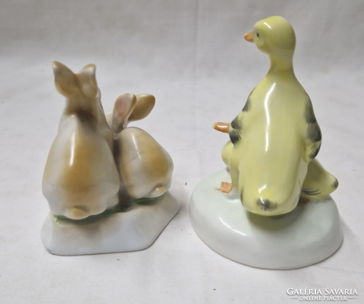 Hollóházi nyulak és Aquincumi kacsák porcelán figurák hibátlan állapotban együtt eladók