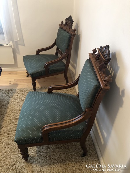 2 pewter armchairs with castor legs