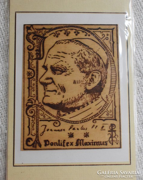 II. Pope János Pál, in memory of the 1991 papal visit, laser-engraved wooden plate image new 17.2 x 10.2 cm