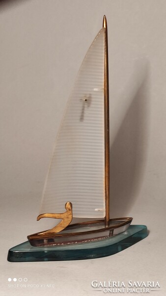 Retro balatoni emlék plexi műanyag réz bronz vitorlás balatoni vitorlás hajó extra ritka