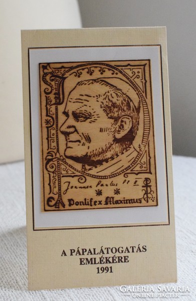 II. Pope János Pál, in memory of the 1991 papal visit, laser-engraved wooden plate image new 17.2 x 10.2 cm