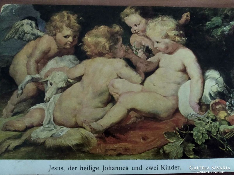 Művész képeslap,Jézus, János apostol és két kisgyerek, postatiszta