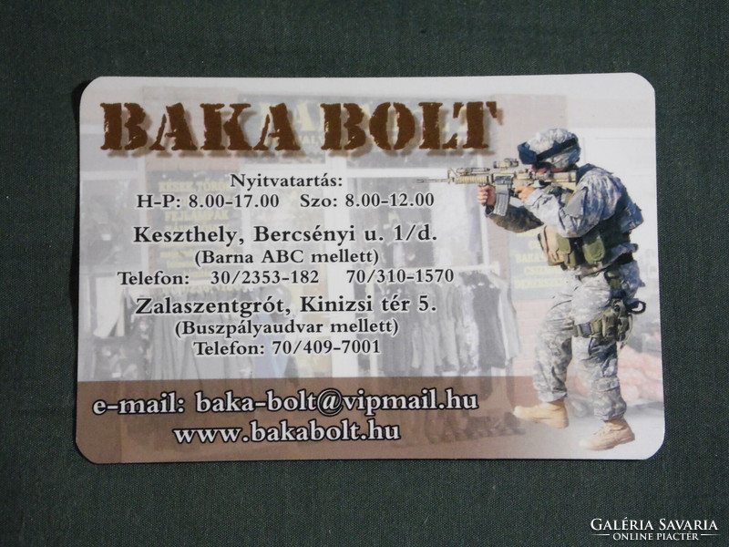 Card calendar, baka store, military clothing store, soldier, weapon, Keszthely, Zalaszentgrót, 2009, (6)