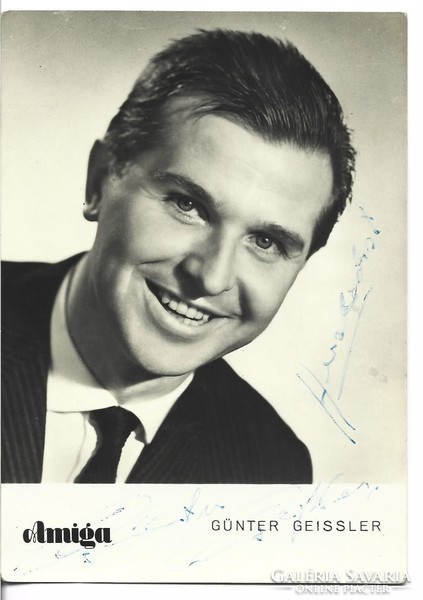 Autograph of German singer Günter Geissler, dedicated, handwritten signature on a photo page.