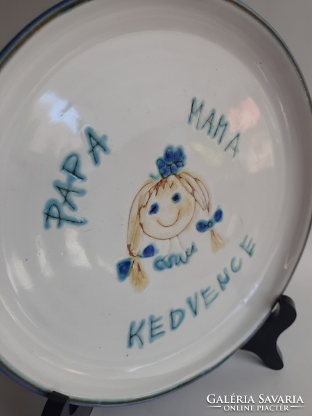 Zsuzsa Moravian ceramic bowl, plate - papa, mama's favorite with inscription - damaged