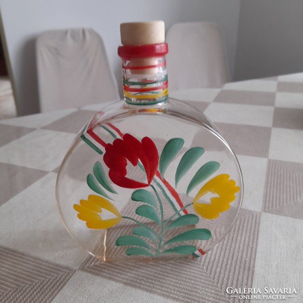 Hand-painted, tricolor, old brandy bottle