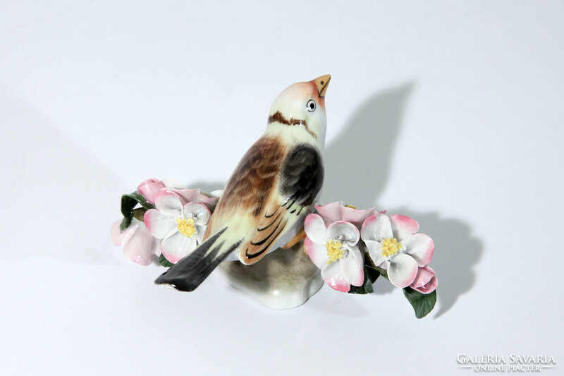 Antik 1939. Herendi porcelán madár virágzó ágon -- virágos faágon jubileumi