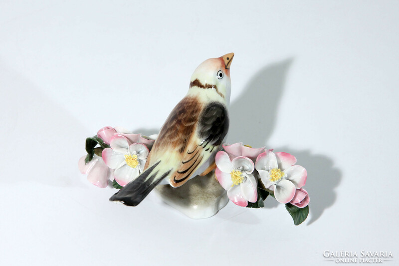 Antique 1939. Herend porcelain bird on a flowering branch -- jubilee on a flowering tree branch