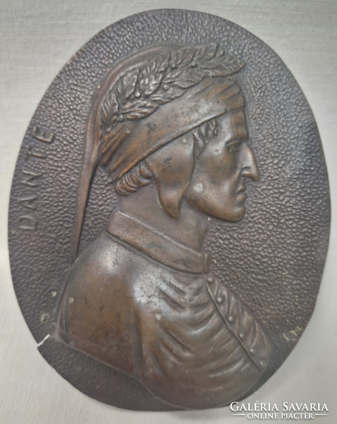Antik Dante és Beatrice bronz portré dombormű vagy plakett akasztóval együtt eladók 11 cm.