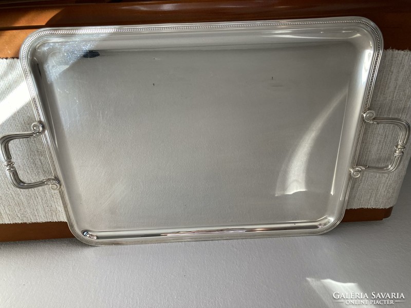 Rectangular tray with silver-plated handles