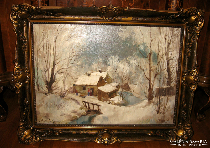 Fantastically beautiful guaranteed original Gyula from Maros / 1915-2003 / picture: winter idyll