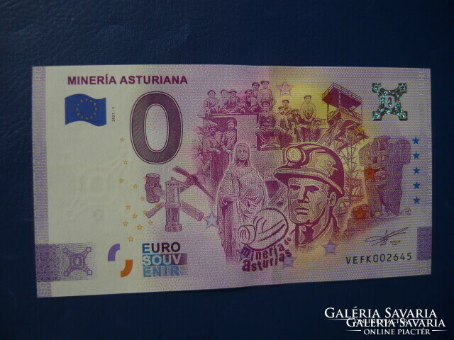Spain 0 Euro 2021 Asturian Miner! Rare commemorative paper money! Ouch!