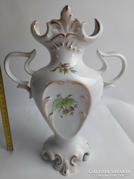 Herend Hecsedli patterned porcelain vase with handle - with damaged handle