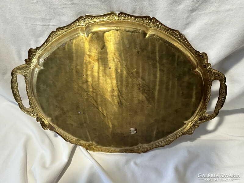 Old copper engraved tray with large handles