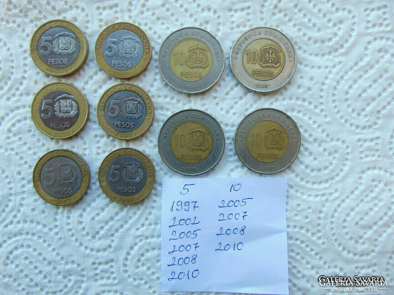 10 darab 5 - 10 peso Dominikai Köztársaság LOT !