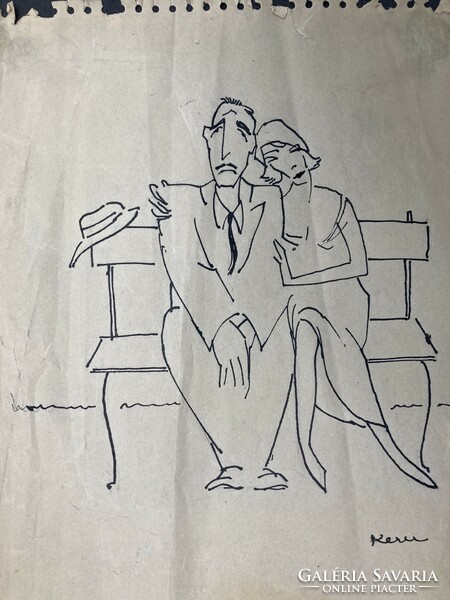 Andor Kern (Kenedi) (1906-?): The couple from Pest, ink graphic 1930s